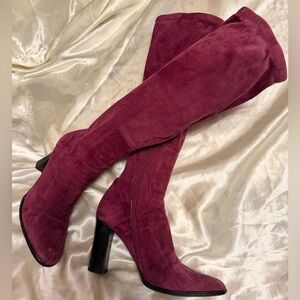 Donna Karan Deep Red Suede Heeled Boots